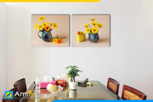 Hình ảnh Tranh treo tường phòng ăn bộ tranh bình hoa đồng tiền đẹp AmiA BH09