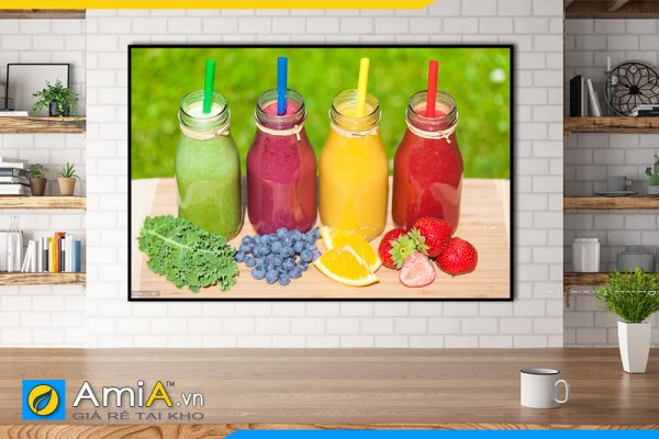 Hình ảnh Tranh treo tường phòng ăn đẹp ly nước sinh tố trái cây AmiA DU16