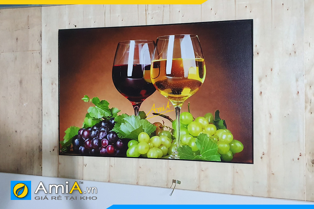 Hình ảnh Tranh treo tường phòng ăn ly rượu vang chùm nho đẹp AmiA 695