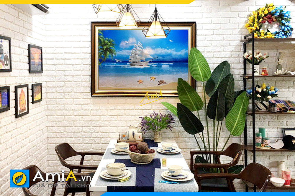 Hình ảnh Tranh treo tường phòng ăn nhà bếp phong cảnh thuyền buồm AmiA 1600