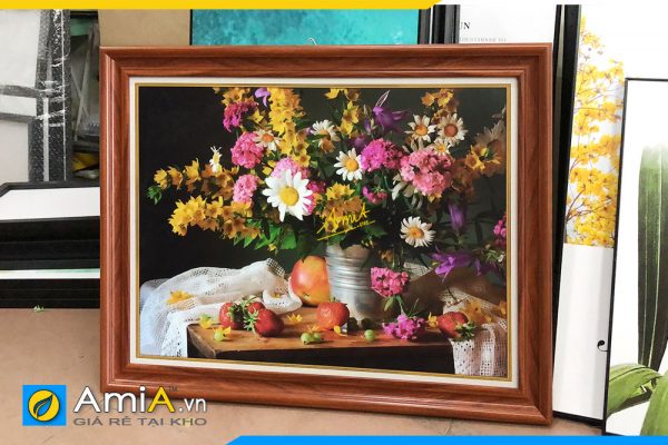 Hình ảnh Tranh treo tường phòng bếp bàn ăn bình hoa và quả đẹp AmiA BHOA114