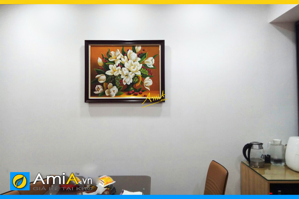 Hình ảnh Tranh vẽ sơn dầu bình hoa tulip treo tường phòng ăn bàn ăn AmiA SD91910
