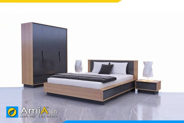 Hình ảnh Bộ đồ nội thất phòng ngủ gỗ MDF giường ngủ, táp, tủ quần áo AmiA GN120