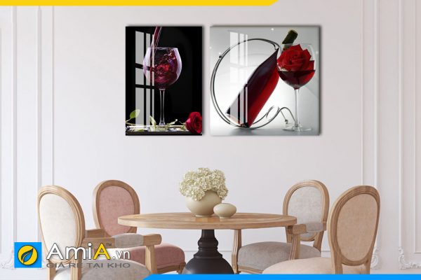 Hình ảnh Bộ tranh rượu vang đỏ treo tường phòng ăn đẹp sang trọng AmiA FT102141