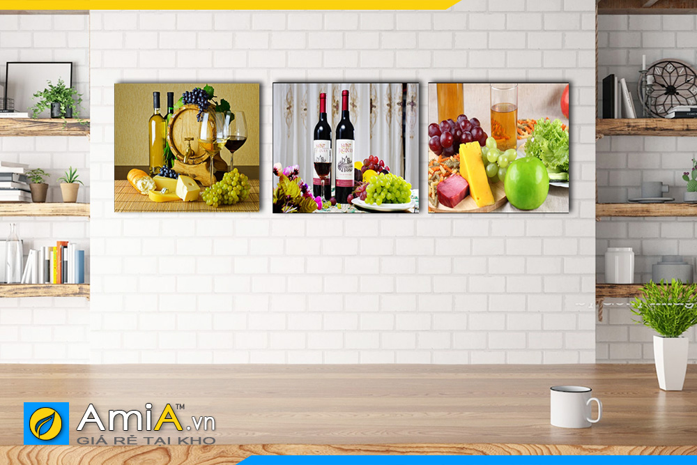 Hình ảnh Bộ tranh rượu vang treo tường phòng ăn nhà bếp đẹp AmiA PA101
