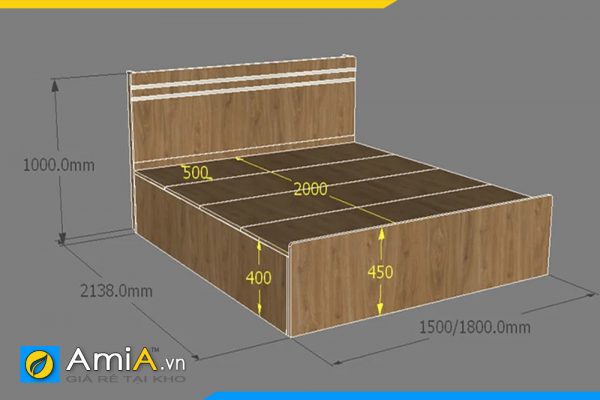 Hình ảnh Chi tiết về kích thước mẫu giường ngủ gỗ MDF hiện đại AmiA GN223