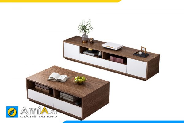 Hình ảnh Combo bàn trà và kệ tivi phòng khách chất liệu gỗ công nghiệp AmiA COMBOBT 111