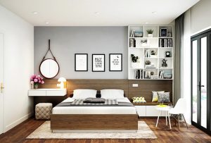 Hình ảnh Combo giường gỗ CN, bàn trang điểm và táp AmiA GN131
