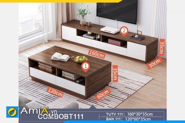 Hình ảnh Combo nội thất phòng khách gỗ công nghiệp bàn và kệ AmiA COMBOBT 111