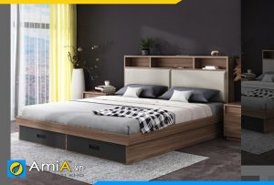 Hình ảnh Giường ngủ gỗ công nghiệp bọc nỉ kèm kệ trang trí AmiA GN148