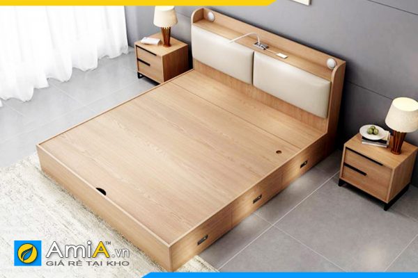Hình ảnh Giường ngủ gỗ công nghiệp đệm da hiện đại đẹp AmiA GN192