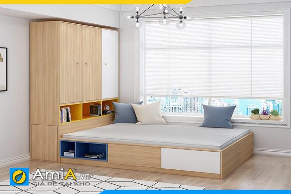 Hình ảnh Giường ngủ gỗ công nghiệp thông minh kèm tủ trang trí AmiA GN178