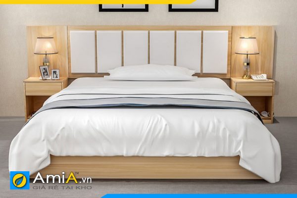 Hình ảnh Giường ngủ gỗ MDF hiện đại bọc da đầu giường sang trọng AmiA GN222