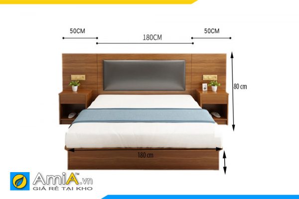 Hình ảnh Kích thước giường gỗ công nghiệp đệm da AmiA GN155