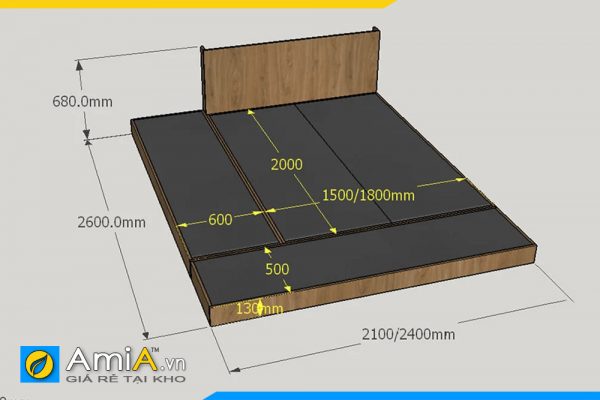 Hình ảnh Kích thước giường ngủ bệt gỗ công nghiệp đẹp AmiA GN200