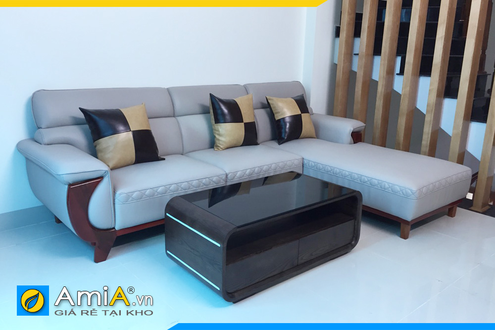 Ghế sofa da đẹp ốp gỗ hiện đại phòng khách