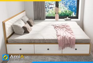 Hình ảnh Mẫu giường gỗ CN MDF sáng màu có tủ kéo đẩy AmiA GN125