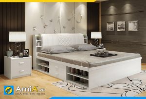 Hình ảnh Mẫu giường gỗ công nghiệp bọc da đầu giường sáng màu AmiA GN110