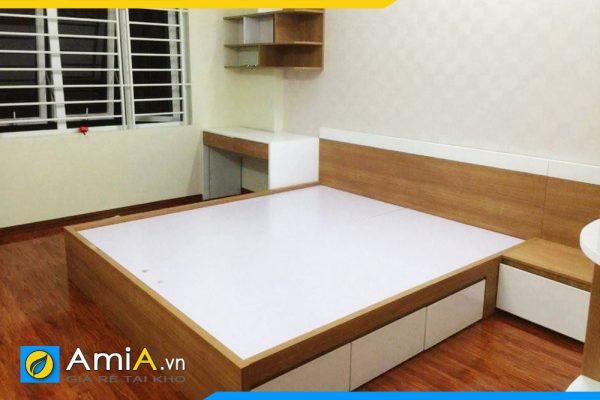 Hình ảnh Mẫu giường gỗ công nghiệp màu gỗ có ngăn kéo AmiA GN112