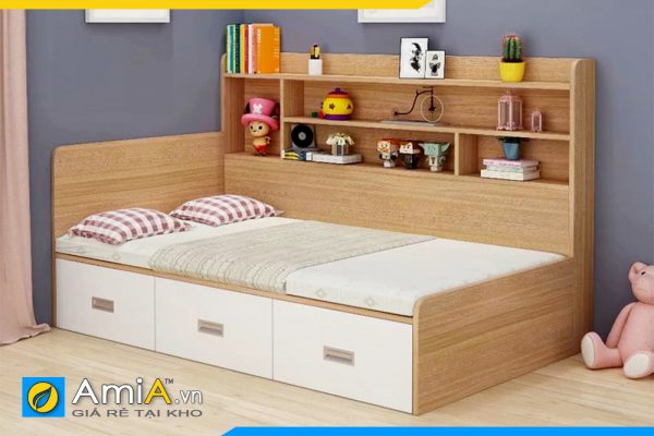 Hình ảnh Mẫu giường ngủ dạng đơn có kệ để đồ gỗ MDF AmiA GN168