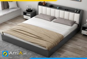 Hình ảnh Mẫu giường ngủ đệm da có kệ đầu giường gỗ CN MDF AmiA GN217