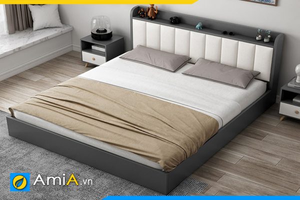 Hình ảnh Mẫu giường ngủ đệm da có kệ đầu giường gỗ CN MDF AmiA GN217