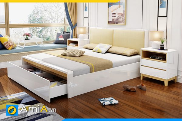 Hình ảnh Mẫu giường ngủ đẹp giá rẻ chất liệu gỗ công nghiệp AmiA GN197
