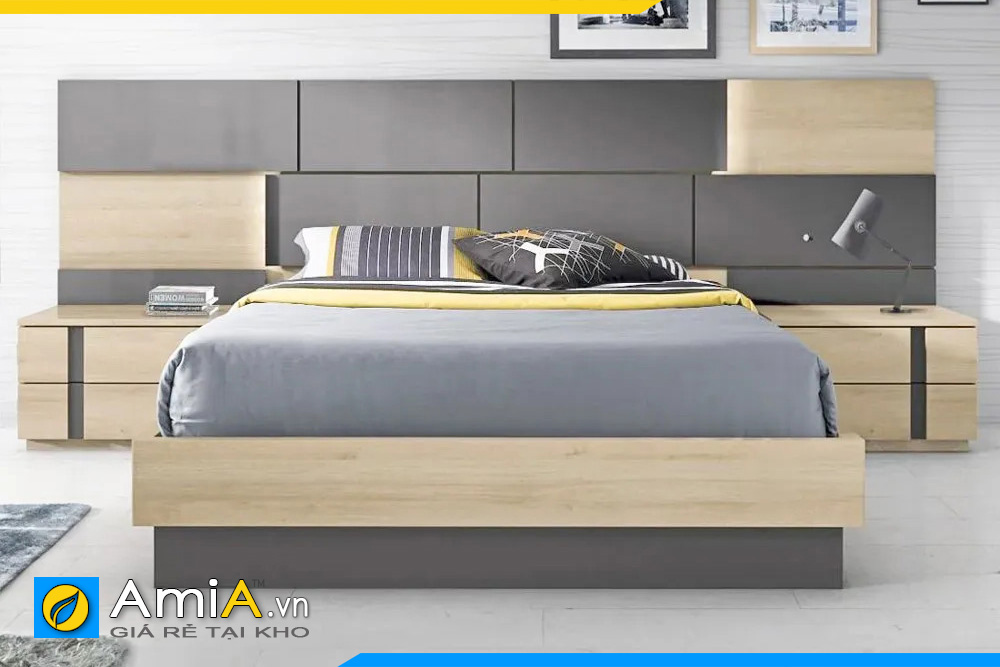 Mẫu giường ngủ gỗ CN MDF hiện đại kiểu dáng mới AmiA GN149