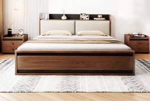 Hình ảnh Mẫu giường ngủ gỗ CN sang trọng có kệ trang trí AmiA GN139
