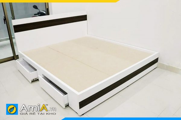 Hình ảnh Mẫu giường ngủ gỗ công nghiệp đơn giản màu trắng kẻ đen AmiA GN176