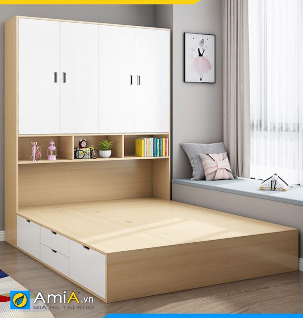 Hình ảnh Mẫu giường ngủ thông minh đa năng chất liệu gỗ công nghiệp AmiA GN178