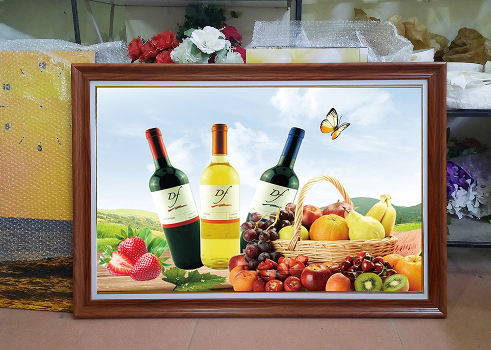 Hình ảnh Tranh 3 chai rượu vang và hoa quả trang trí tường bàn ăn AmiA HD3243