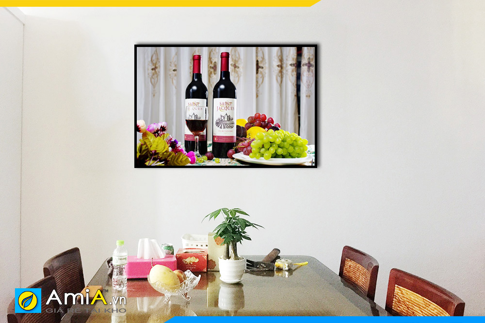 Hình ảnh Tranh chai rượu vang chùm nho treo bàn ăn phòng ăn đẹp AmiA PA114