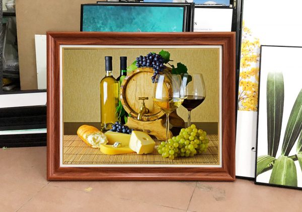 Hình ảnh Tranh treo tường phòng ăn chai rượu ly rượu vang chùm nho AmiA PA134