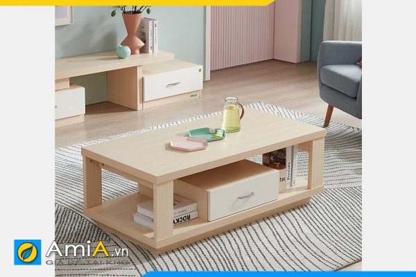 Hình ảnh Bàn trà sofa gỗ phòng khách chân bệt 1 ngăn kéo AmiA BAN 125