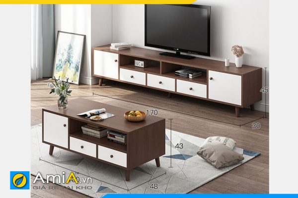 Hình ảnh Bộ bàn trà kệ tivi đẹp hiện đại thiết kế đơn giản AmiA COMBOBT 118