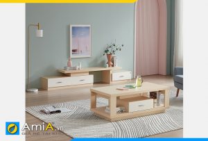 Hình ảnh Bộ bàn trà kệ tivi gỗ chân bệt phòng khách AmiA COMBOBT 125