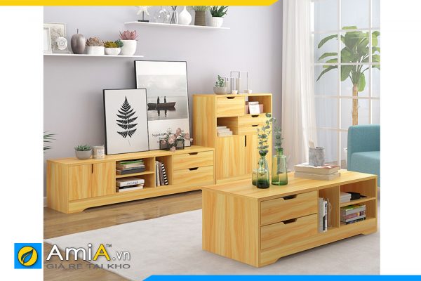 Hình ảnh Bộ bàn trà và kệ tivi gỗ ép đẹp đơn giản AmiA COMBOBT 154