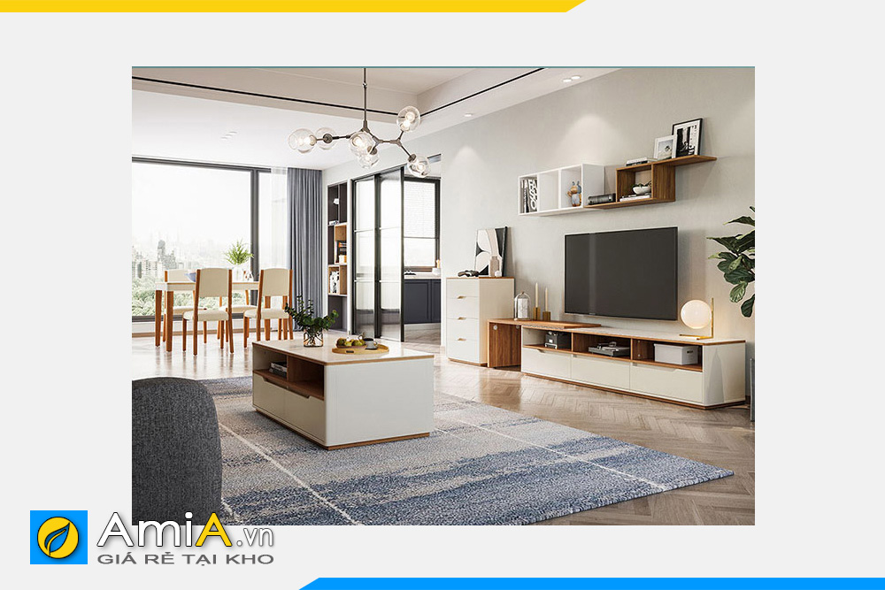 Hình ảnh Bộ combo nội thất phòng khách bàn trà và kệ tivi AmiA COMBOBT 124