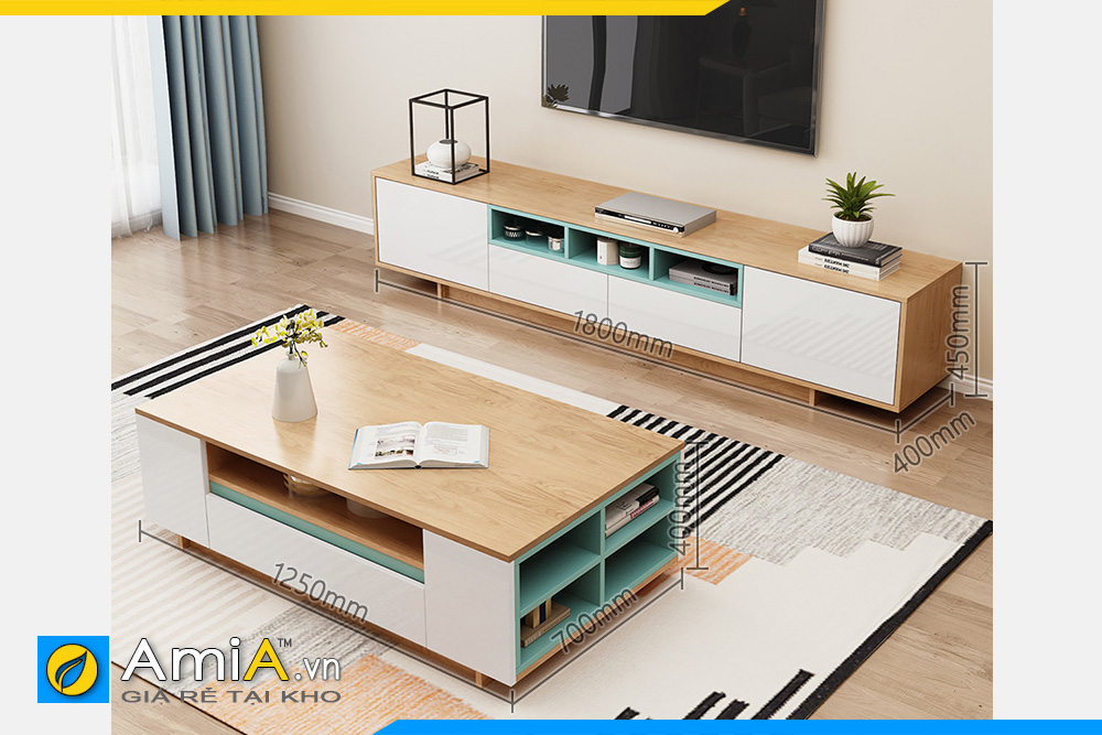Hình ảnh Bộ nội thất phòng khách gỗ công nghiệp 2 món bàn kệ AmiA COMBOBT 131