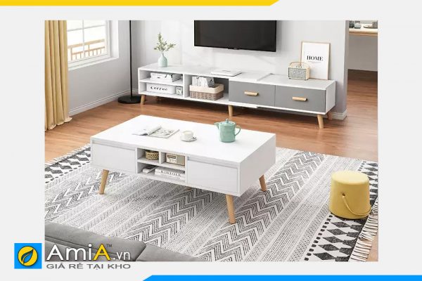 Hình ảnh Bộ sản phẩm bàn trà và kệ tivi phòng khách đẹp hiện đại AmiA COMBOBT 123