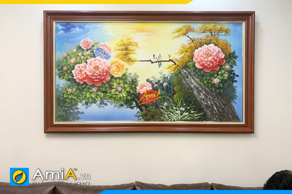 Hình ảnh Bức tranh sơn dầu hoa mẫu đơn treo phòng khách AmiA TSD444