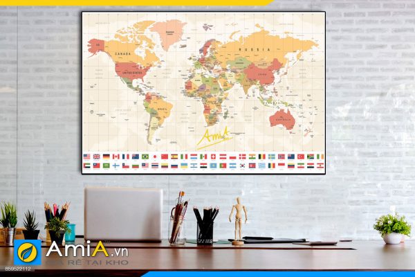 Hình ảnh Bức tranh treo phòng làm việc bản đồ thế giới 1 tấm AmiA 1955