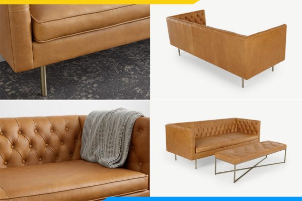 các chi tiết trong mẫu sofa phòng khách da màu nâu amia pk0054