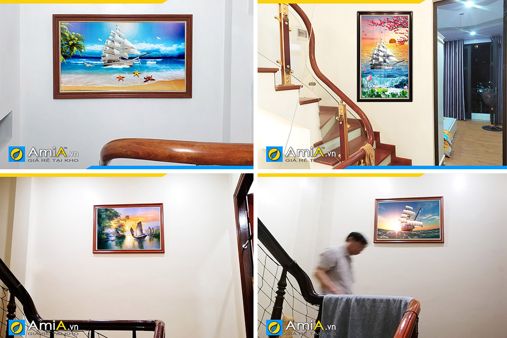 Hình ảnh Các mẫu tranh thuyền buồm căng gió treo cầu thang đẹp ý nghĩa