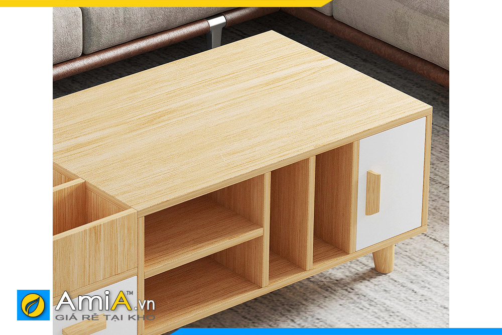 Hình ảnh Cận cảnh phần ngăn hộc mẫu bàn trà sofa gỗ AmiA BAN 103