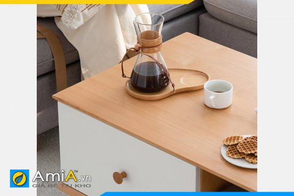 Hình ảnh Chi tiết góc cạnh mẫu bàn trà gỗ phòng khách đẹp AmiA BAN 133