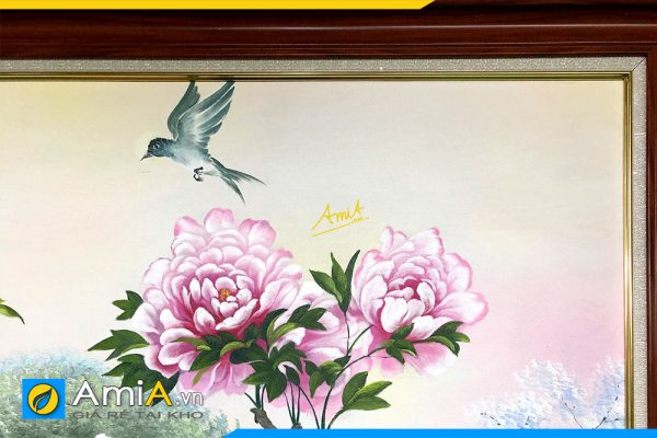 Hình ảnh Chi tiết góc trên bức tranh sơn dầu mẫu đơn treo phòng khách AmiA TSD 629