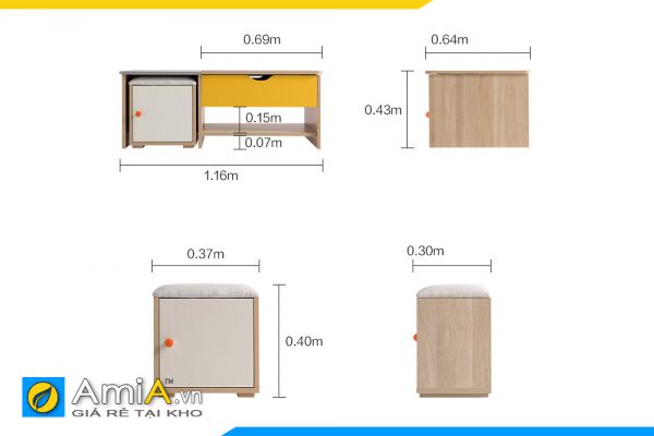 Hình ảnh Chi tiết kích thước bàn trà gỗ công nghiệp MDF AmiA BAN 090