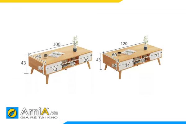Hình ảnh Chi tiết kích thước mẫu bàn trà sofa gỗ công nghiệp cho phòng khách AmiA BAN 123